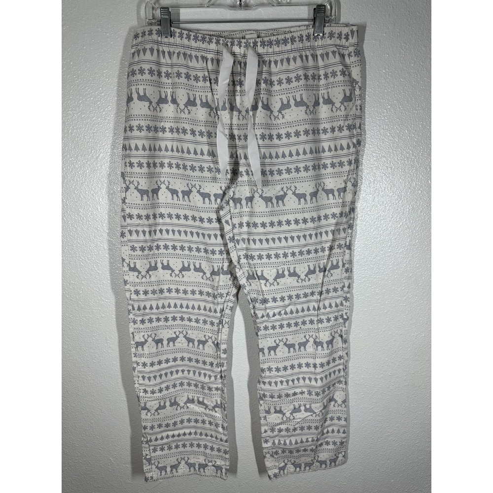 GapBody Pants Womens Large White Gray Fair Isle Reindeer Pajama Lounge Sleep‎
